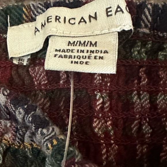 Plaid Smocked Top Square Neck Puff Sleeve Red Green American Eagle Medium NWT - Picture 6 of 8